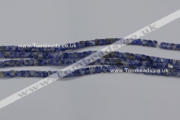 CCU313 15.5 inches 4*4mm cube blue spot stone beads wholesale