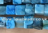 CCU453 15.5 inches 4*4mm cube blue crazy lace agate beads