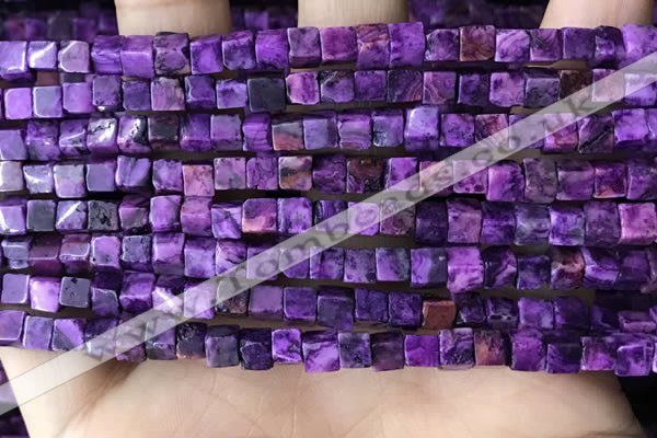 CCU454 15.5 inches 4*4mm cube purple crazy lace agate beads