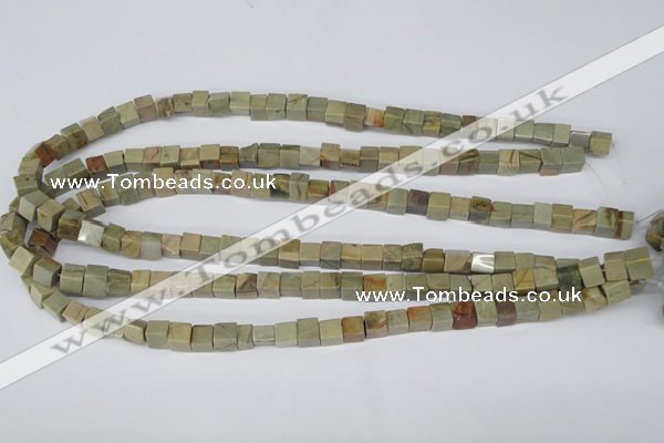 CCU47 15.5 inches 6*6mm cube silver leaf jasper beads wholesale