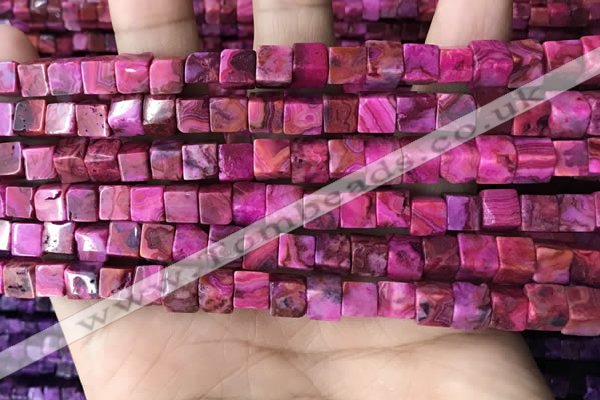 CCU485 15.5 inches 6*6mm cube fuchsia crazy lace agate beads