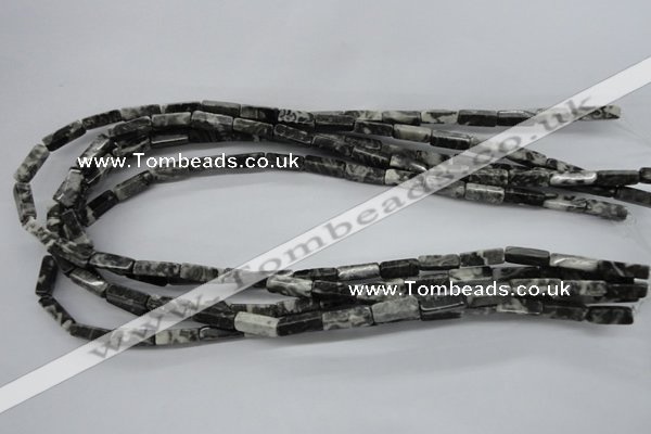 CCU505 15.5 inches 4*13mm cuboid black & white jasper beads wholesale