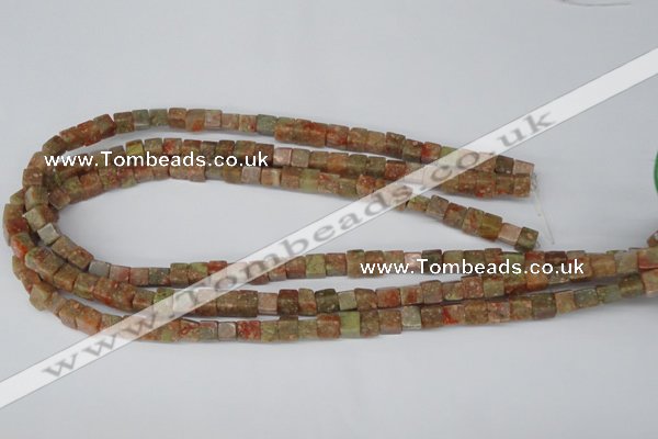 CCU52 15.5 inches 6*6mm cube New unakite beads wholesale