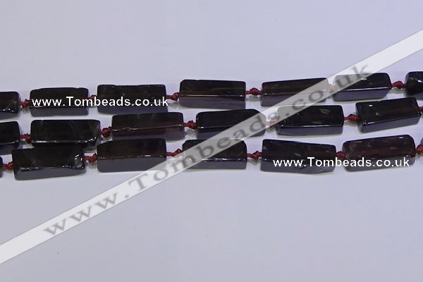 CCU607 15.5 inches 8*20mm - 10*30mm cuboid smoky quartz beads