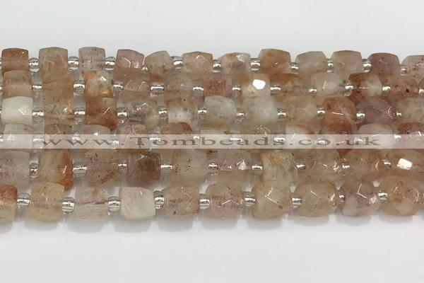 CCU763 15 inches 8*8mm faceted cube sunstone beads
