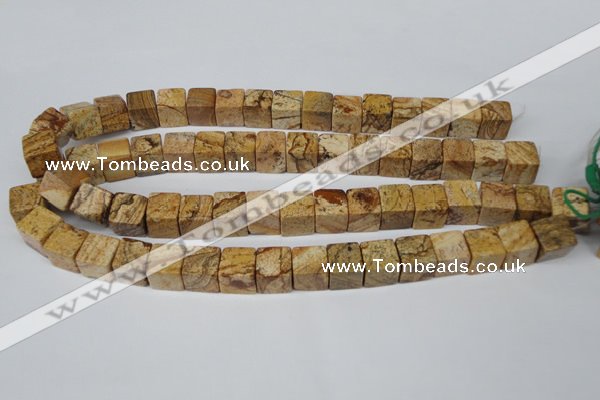 CCU80 15.5 inches 12*12mm cube picture jasper beads wholesale