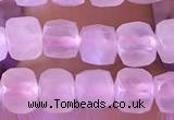 CCU806 15 inches 4mm faceted cube rose quartz beads