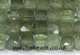 CCU839 15 inches 4mm faceted cube green apatite beads