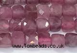 CCU843 15 inches 4mm faceted cube tourmaline beads