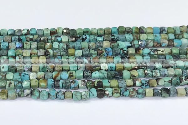 CCU845 15 inches 4mm faceted cube turquoise beads