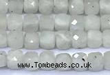 CCU870 15 inches 4mm faceted cube white moonstone beads