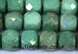 CCU882 15 inches 4mm faceted cube green grass agate beads