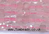 CCU887 15 inches 4mm faceted cube rose quartz beads