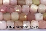 CCU904 15 inches 5mm - 6mm faceted cube pink opal beads