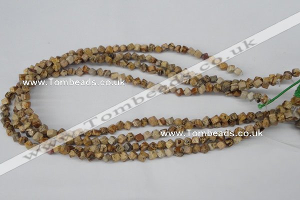 CCU95 15.5 inches 4*4mm cube picture jasper beads wholesale