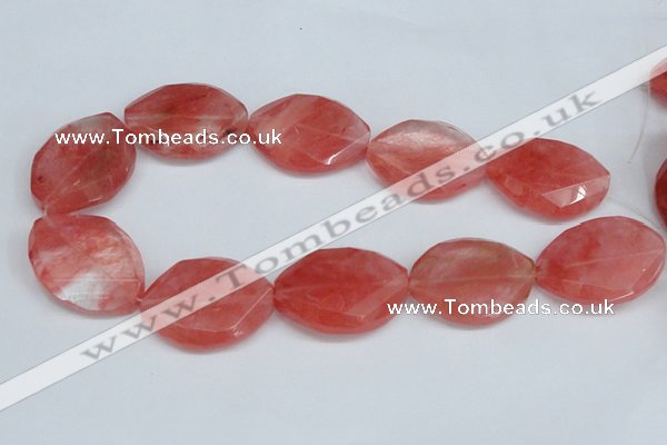 CCY168 15.5 inches 25*35mm twisted & faceted oval cherry quartz beads