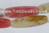 CCY211 15.5 inches 12*40mm trihedron volcano cherry quartz beads