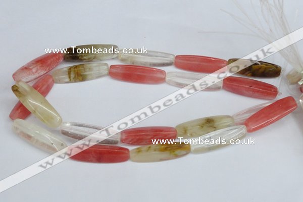 CCY211 15.5 inches 12*40mm trihedron volcano cherry quartz beads