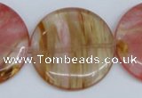 CCY215 15.5 inches 40mm flat round volcano cherry quartz beads