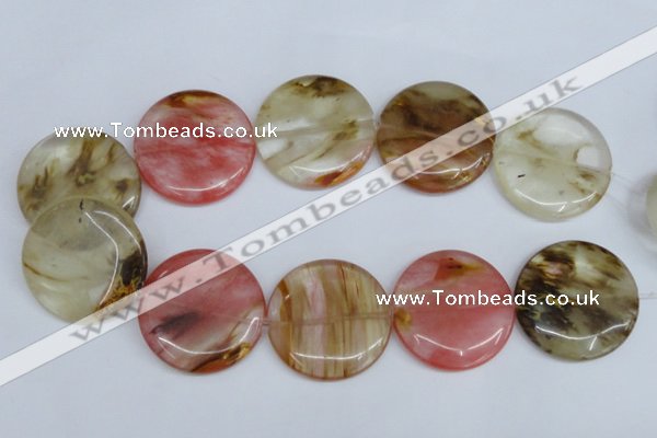 CCY215 15.5 inches 40mm flat round volcano cherry quartz beads