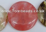 CCY216 15.5 inches 45mm flat round volcano cherry quartz beads