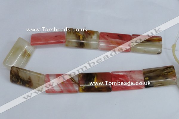 CCY224 15.5 inches 24*40mm flat tube volcano cherry quartz beads