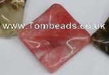 CCY228 15.5 inches 30*30mm wavy diamond volcano cherry quartz beads