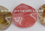 CCY229 15.5 inches 30mm wavy coin volcano cherry quartz beads