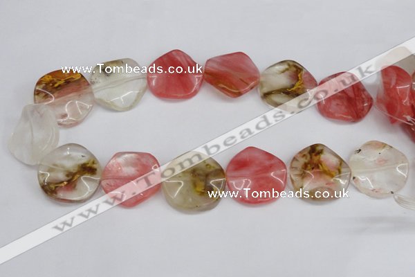 CCY229 15.5 inches 30mm wavy coin volcano cherry quartz beads