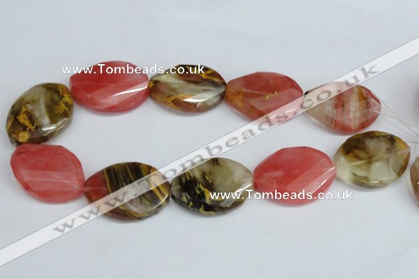 CCY233 25*35mm twisted & faceted oval volcano cherry quartz beads