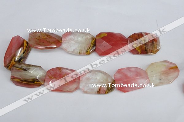 CCY234 30*40mm twisted & faceted rectangle volcano cherry quartz beads