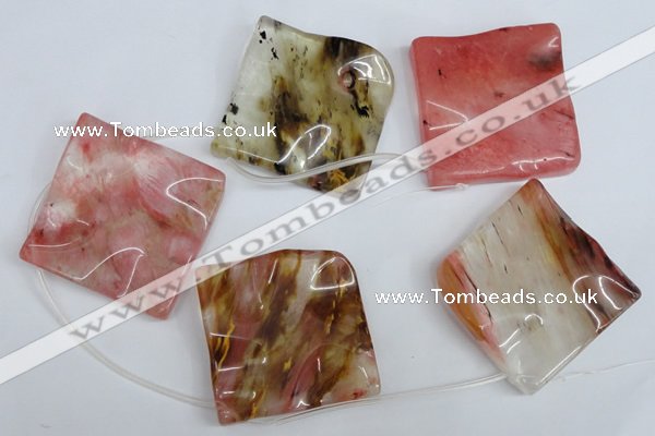 CCY236 Top-drilled 50*50mm wavy diamond volcano cherry quartz beads