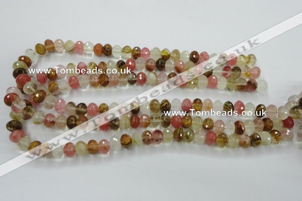 CCY402 15.5 inches 7*10mm faceted rondelle volcano cherry quartz beads