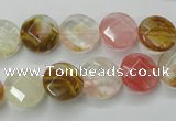 CCY410 15.5 inches 12mm faceted coin volcano cherry quartz beads