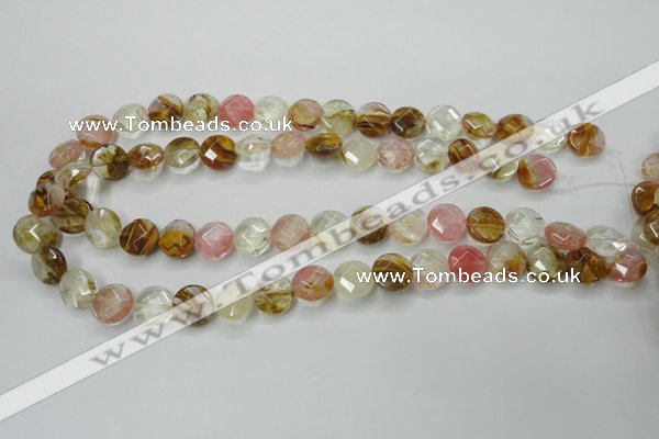 CCY410 15.5 inches 12mm faceted coin volcano cherry quartz beads