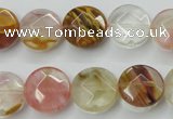 CCY411 15.5 inches 14mm faceted coin volcano cherry quartz beads