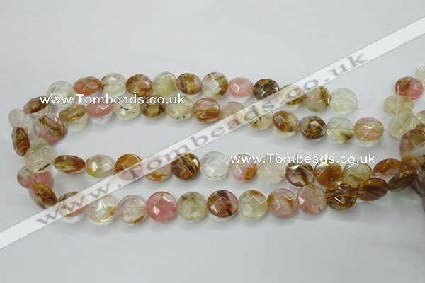 CCY411 15.5 inches 14mm faceted coin volcano cherry quartz beads