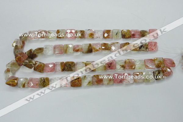 CCY424 15.5 inches 12*12mm faceted square volcano cherry quartz beads