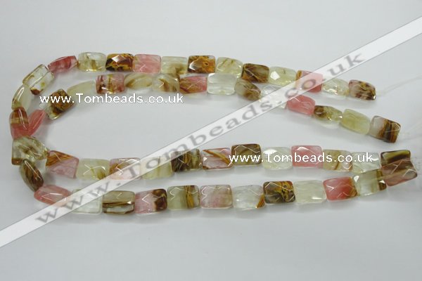 CCY430 15.5 inches 10*14mm faceted rectangle volcano cherry quartz beads