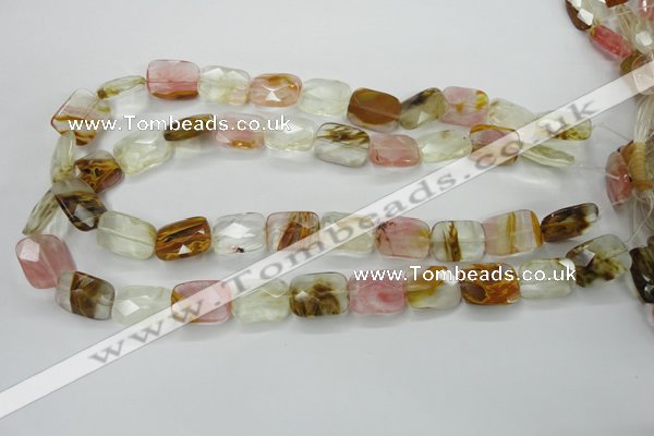 CCY432 15.5 inches 13*18mm faceted rectangle volcano cherry quartz beads