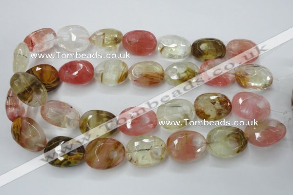 CCY444 15.5 inches 20*26mm faceted freeform volcano cherry quartz beads