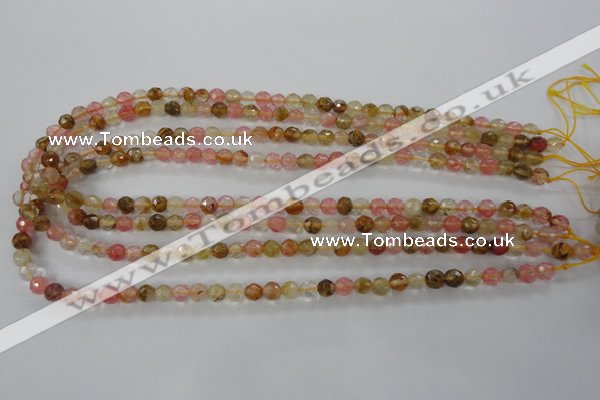 CCY501 15.5 inches 6mm faceted round volcano cherry quartz beads