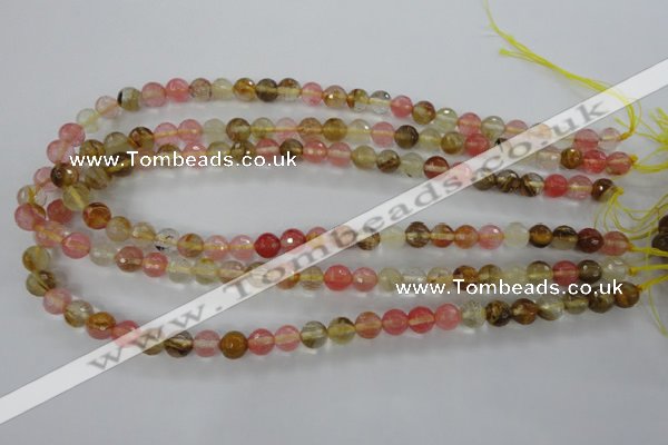 CCY502 15.5 inches 8mm faceted round volcano cherry quartz beads