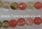 CCY503 15.5 inches 10mm faceted round volcano cherry quartz beads