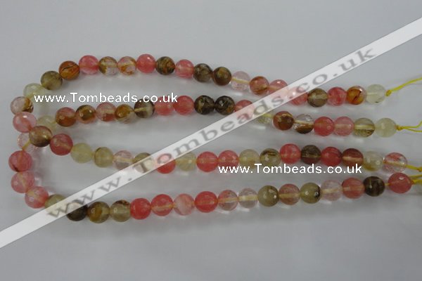 CCY503 15.5 inches 10mm faceted round volcano cherry quartz beads