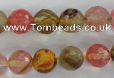 CCY504 15.5 inches 12mm faceted round volcano cherry quartz beads