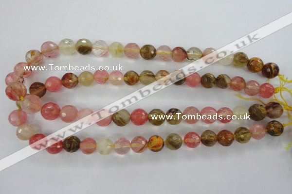 CCY504 15.5 inches 12mm faceted round volcano cherry quartz beads