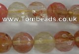 CCY505 15.5 inches 14mm faceted round volcano cherry quartz beads