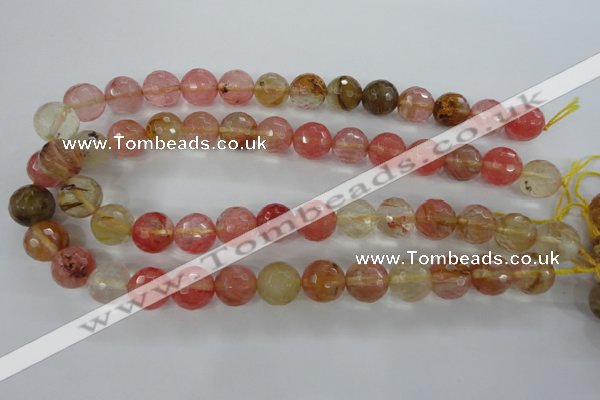 CCY505 15.5 inches 14mm faceted round volcano cherry quartz beads