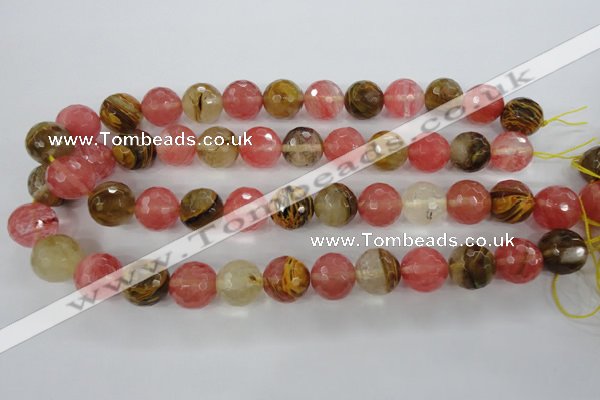 CCY506 15.5 inches 16mm faceted round volcano cherry quartz beads